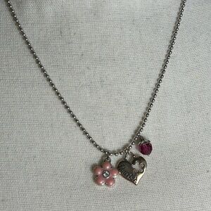 Brighton Flourish Heart Necklace Triple Charm Silver Plated Chrystal 20"